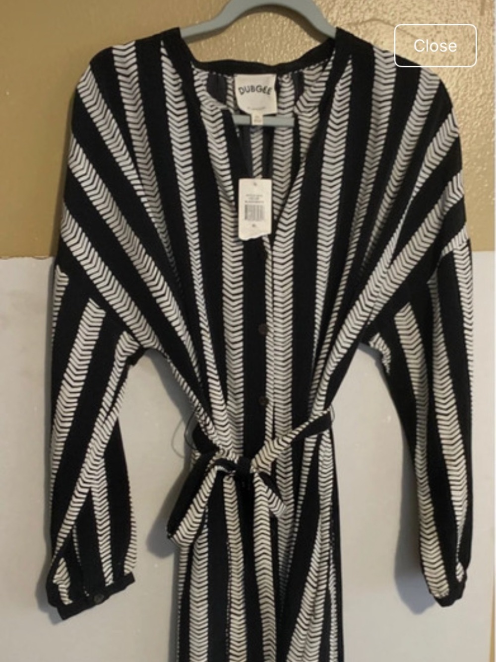 Black and White Striped Belted Women's Chevron Print Dress